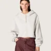 Star women’s cropped hooded sweatshirt in gray melange cotton
