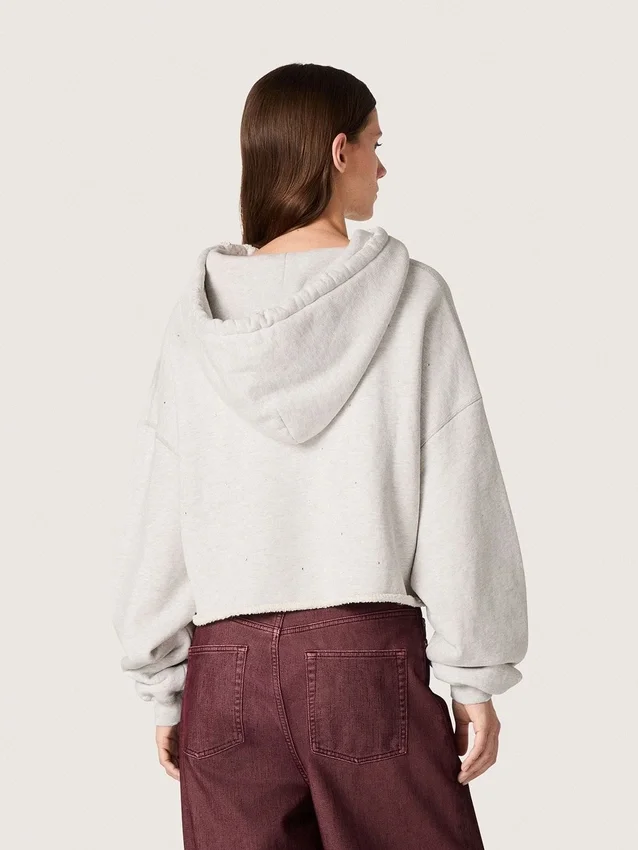Star women’s cropped hooded sweatshirt in gray melange cotton