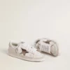 Stardan in nappa leather with metallic silver leather star and pink suede heel tab