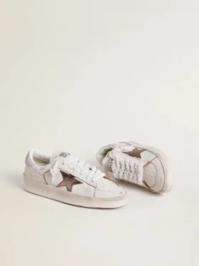 Stardan in nappa leather with metallic silver leather star and pink suede heel tab