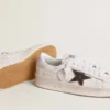 Stardan in nappa leather with metallic silver leather star and pink suede heel tab
