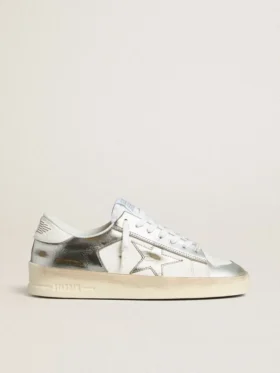 Stardan in silver foiled leather with white heel tab