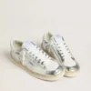 Stardan in silver foiled leather with white heel tab