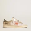 Stardan in white mesh with orange star and platinum leather inserts
