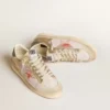Stardan in white mesh with orange star and platinum leather inserts