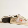 Stardan in white mesh with orange star and platinum leather inserts
