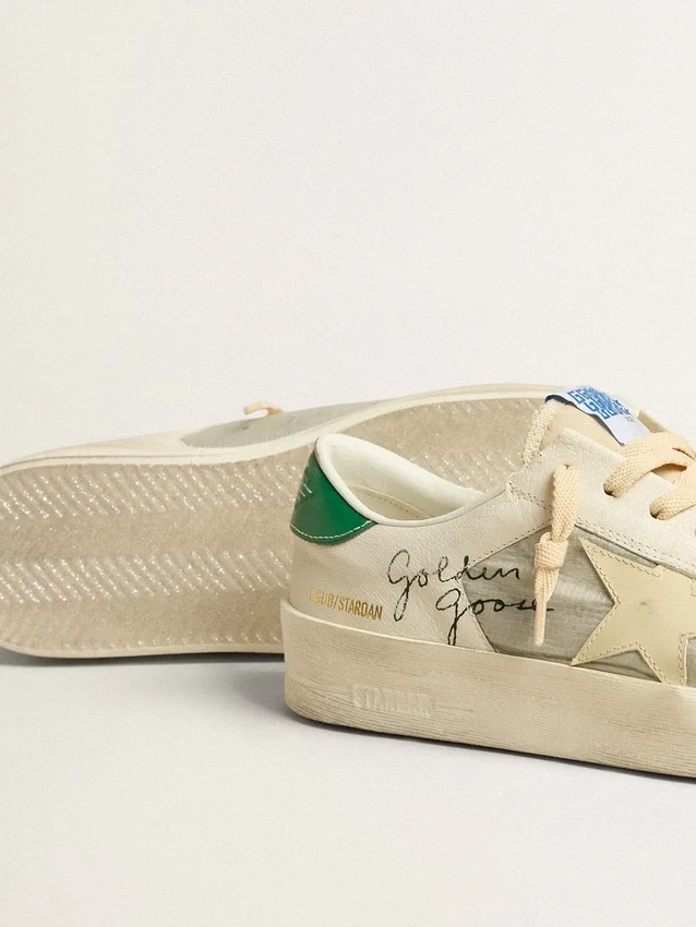Stardan in white nappa leather with cream-colored leather star