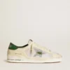 Stardan in white suede and mesh with green leather star and heel tab