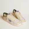Stardan in white suede and mesh with green leather star and heel tab