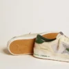 Stardan in white suede and mesh with green leather star and heel tab