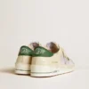 Stardan in white suede and mesh with green leather star and heel tab