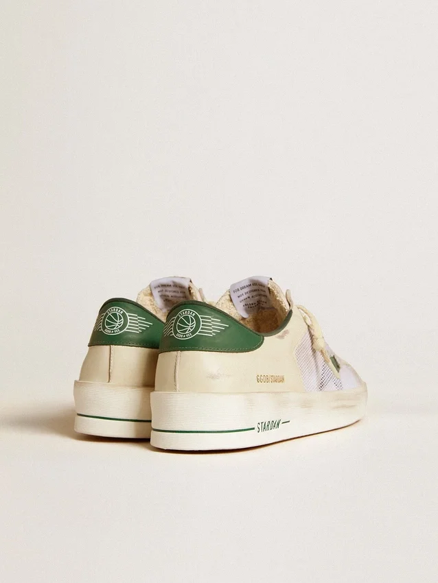 Stardan in white suede and mesh with green leather star and heel tab