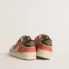 Stardan LTD in coral-colored suede and mesh with black leather star