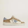 Stardan LTD in white leather and tobacco suede with light blue suede star and heel tab
