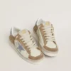 Stardan LTD in white leather and tobacco suede with light blue suede star and heel tab