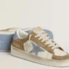 Stardan LTD in white leather and tobacco suede with light blue suede star and heel tab