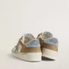 Stardan LTD in white leather and tobacco suede with light blue suede star and heel tab