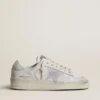 Stardan LTD in white leather with star and heel tab in ice-gray suede