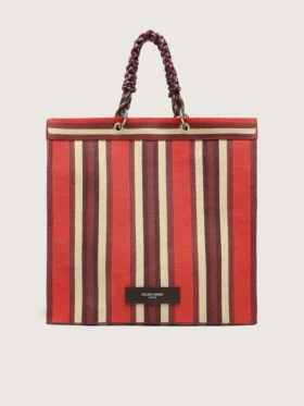 Striped Spiaggina Bag in red, cream and burgundy