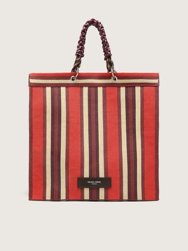 Striped Spiaggina Bag in red, cream and burgundy