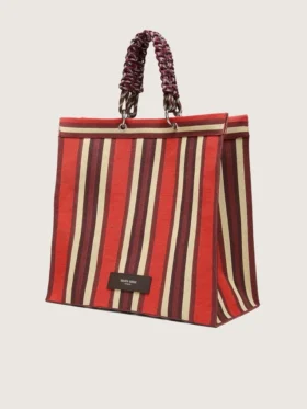 Striped Spiaggina Bag in red, cream and burgundy