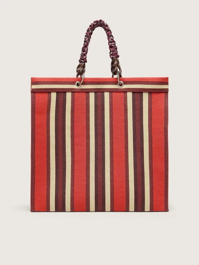Striped Spiaggina Bag in red, cream and burgundy
