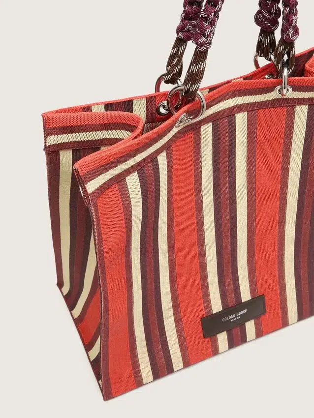 Striped Spiaggina Bag in red, cream and burgundy