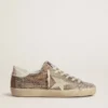 Super-Star in beige suede and multicolored crystals with cream-colored leather star and heel tab