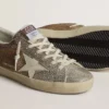 Super-Star in beige suede and multicolored crystals with cream-colored leather star and heel tab