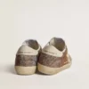 Super-Star in beige suede and multicolored crystals with cream-colored leather star and heel tab