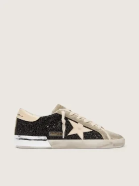 Super-Star in black glitter with cream star and suede inserts