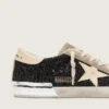Super-Star in black glitter with cream star and suede inserts