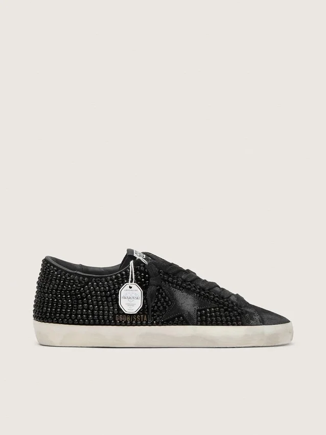 Super-Star in black suede with Swarovski crystals and black suede star
