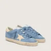 Super-Star in light blue suede with beige leather star and heel tab