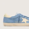 Super-Star in light blue suede with beige leather star and heel tab