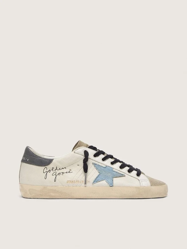 Super-Star in nappa leather with light blue suede star and gray leather heel tab