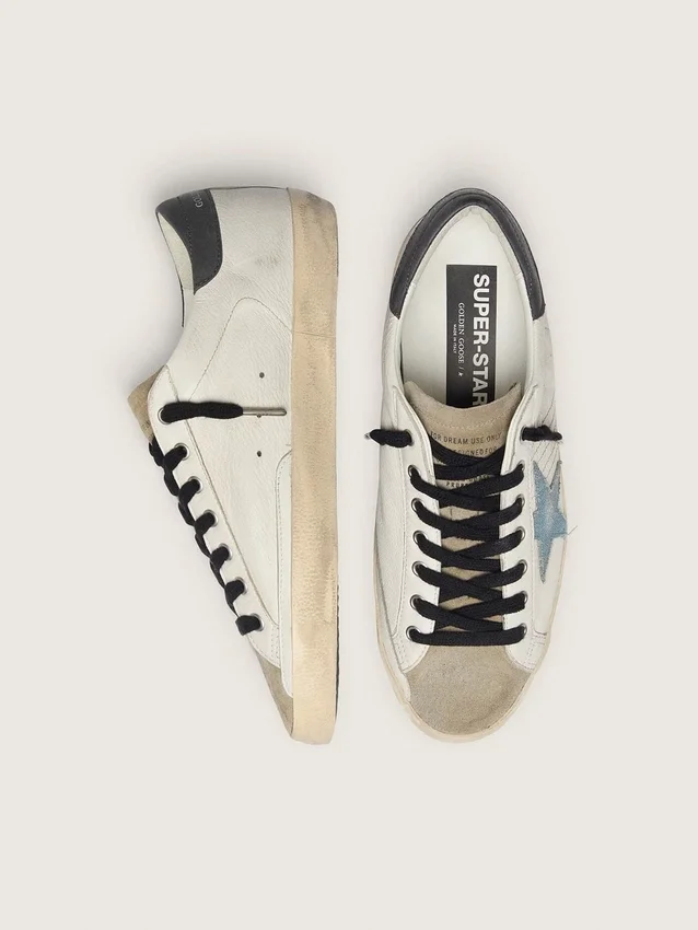 Super-Star in nappa leather with light blue suede star and gray leather heel tab