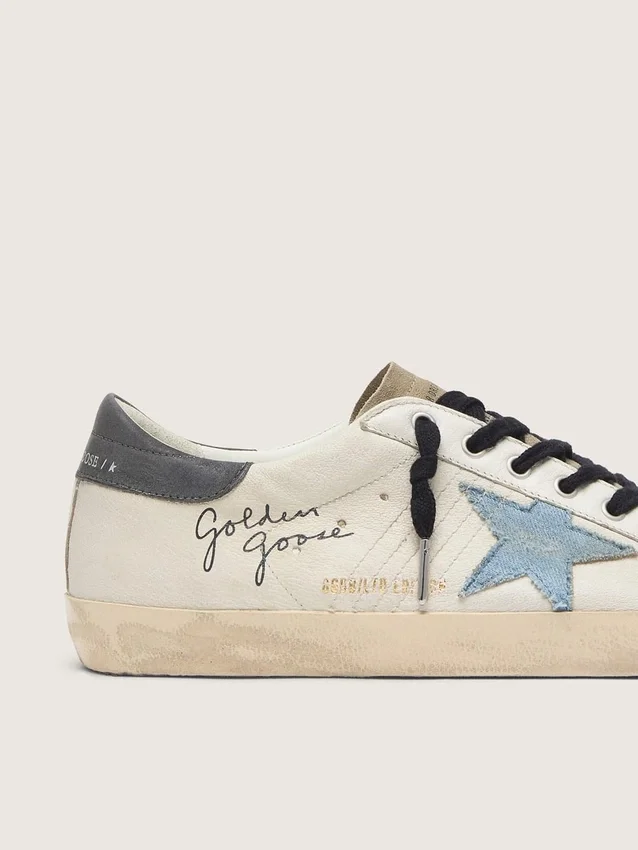 Super-Star in nappa leather with light blue suede star and gray leather heel tab