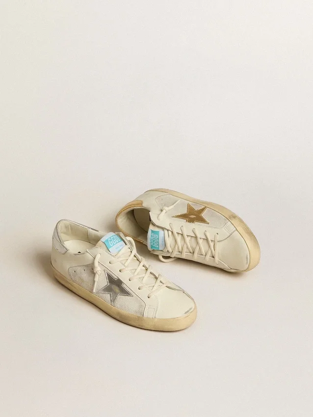 Super-Star in white leather and suede with silver and gold leather star