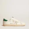 Super-Star in white leather with ice-gray suede star and green leather heel tab