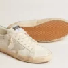 Super-Star in white leather with ice-gray suede star and green leather heel tab
