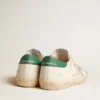 Super-Star in white leather with ice-gray suede star and green leather heel tab