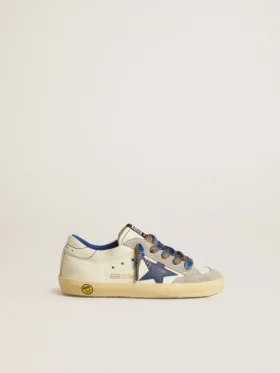 Super-Star Junior with blue leather star and ice-gray suede inserts