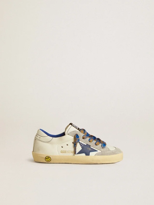 Super-Star Junior with blue leather star and ice-gray suede inserts