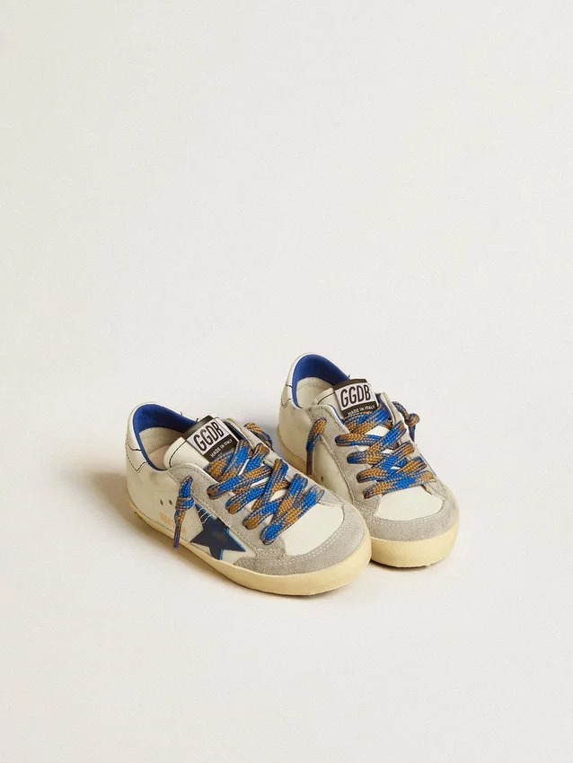 Super-Star Junior with blue leather star and ice-gray suede inserts