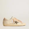 Super-Star LTD in leather with beige suede star with Swarovski studs