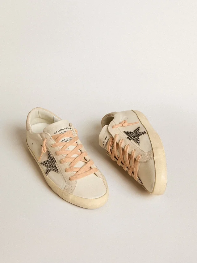 Super-Star LTD in leather with beige suede star with Swarovski studs