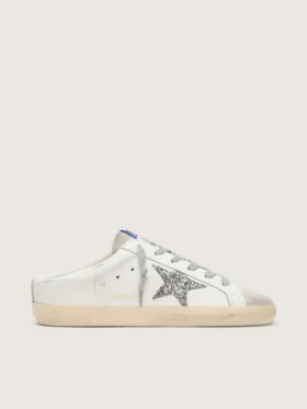 Super-Star Sabot with a platinum glitter star and suede tongue
