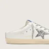 Super-Star Sabot with a platinum glitter star and suede tongue