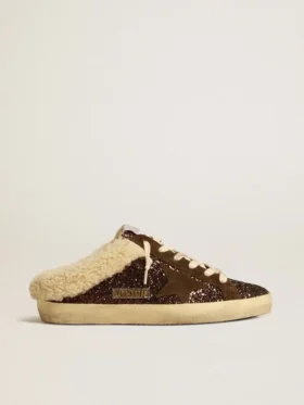 Super-Star Sabots in glitter with brown star and shearling lining